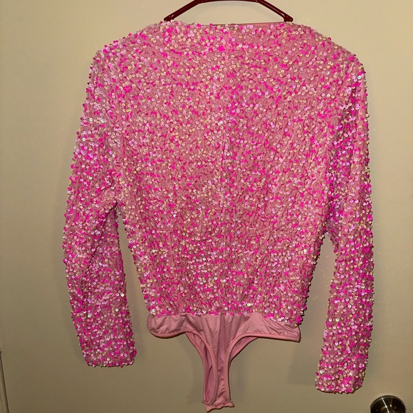 NWT! Pink Fully Rhinestone Body Suit - Picture 4 of 5